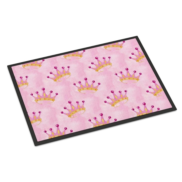 Carolines Treasures Watercolor Princess Crown on Pink Indoor or Outdoor Mat, 18 x 27 in. BB7546MAT - main